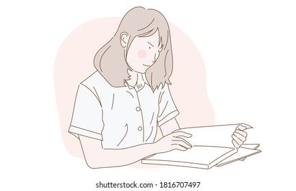 A girl reading books, student girl,  women read magazine, Simple flat illustration