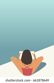 Girl reading by the pool. Vector Illustration