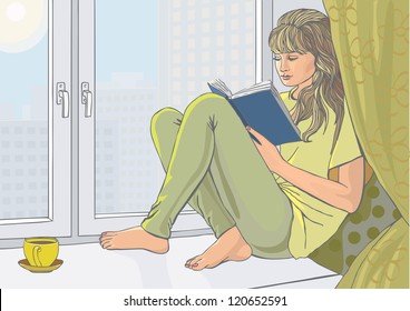 Girl reading by the window