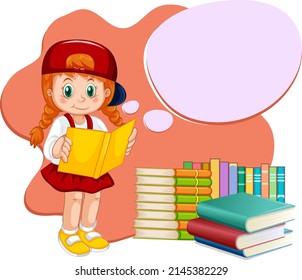 A girl reading with callout illustration