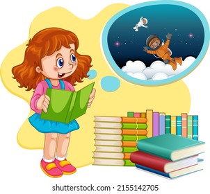 A girl reading with callout illustration