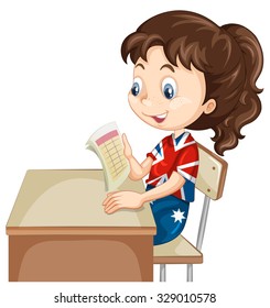 Girl reading document on the desk illustration