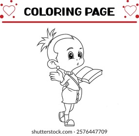 girl is reading explaining something coloring page for kids