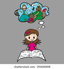 girl reading a fairy tale, Digital Sketch