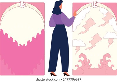 A girl is reading fortune through cards.