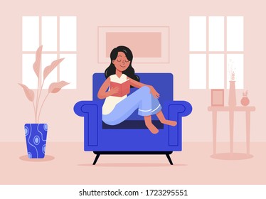 Girl reading at home illustration