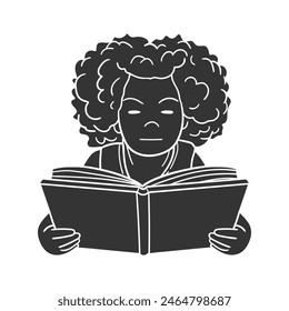 Girl Reading Icon Silhouette Illustration. Children Vector Graphic Pictogram Symbol Clip Art. Doodle Sketch Black Sign.