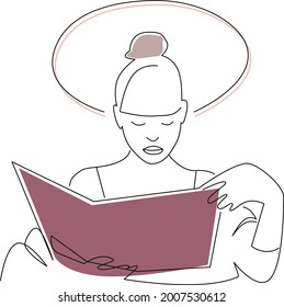 The girl is reading. Line art vector