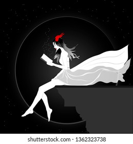 Girl reading a magic book vector art