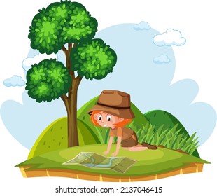 Girl Reading Map Garden Illustration Stock Vector (Royalty Free ...