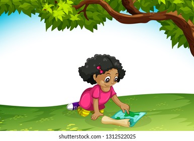 A Girl Reading A Map Illustration