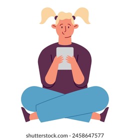 girl reading on tablet isolated design