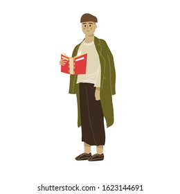 Сute girl reading or student studying and preparing for examination. book lover, reader, modern literature fan isolated on white background. Flat cartoon vector illustration