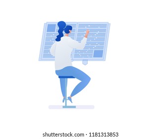 girl is reading a virtual book. vector illustration isolated on white background
