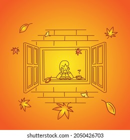 Girl reading while looking at the autumn leaves