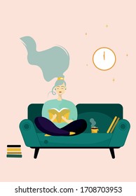 girl reading a yellow book at home 