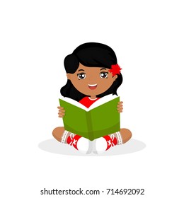 The girl reads a book