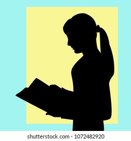 girl reads book carefully, receives new information, preparation for examinations