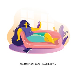 Girl reads a book on the couch vector illustration