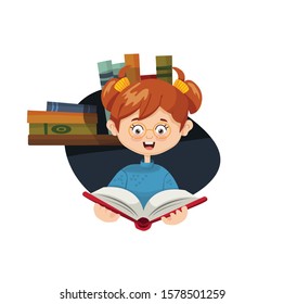 girl reads a book vector illustration