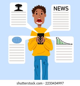 The girl reads the news on the phone. A woman is shocked by what is happening in the world.