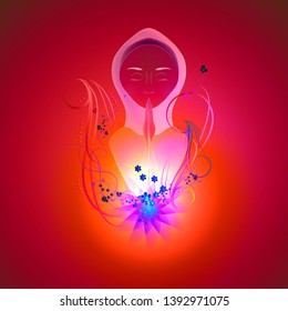 The girl reads a prayer to God, the contour of the girl in a scarf.
