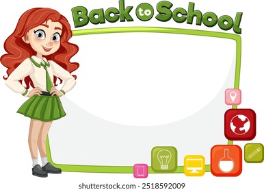Girl ready for school with icons