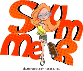 Girl ready to travel in summer vector.