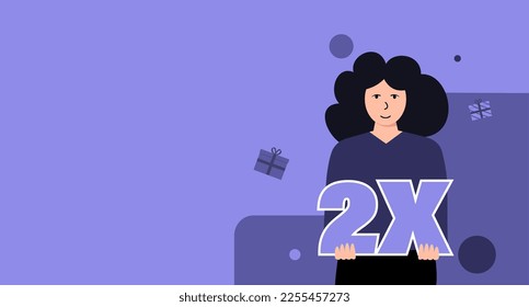 The girl received double points. Holiday promotion. Empty space for insertion.