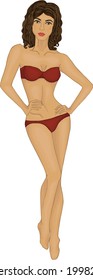 girl in a red bathing suit