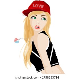 Chica con una gorra roja. Arte vectorial