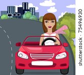 girl in red car