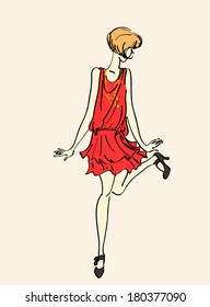 girl in red clothes dances Charleston