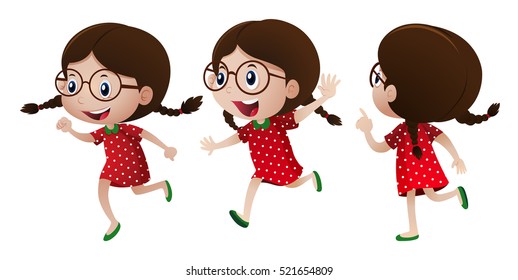 Girl in red dress with happy face illustration