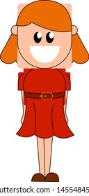 Girl in red dress, illustration, vector on white background.