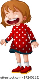 A girl in red dress laughing on white background illustration