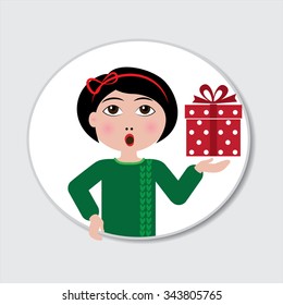 Girl with red gift box in hands.