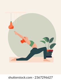 girl with red hair does yoga, light background. Vector graphics.
