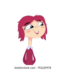 A girl with red hair in a dress cunningly looks aside