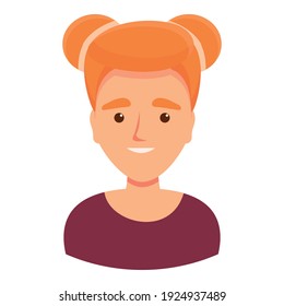 Girl with red hair icon. Cartoon of girl with red hair vector icon for web design isolated on white background