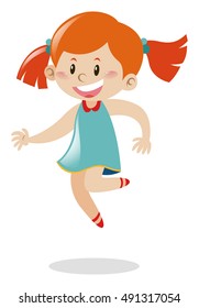 Girl with red hair jumping illustration