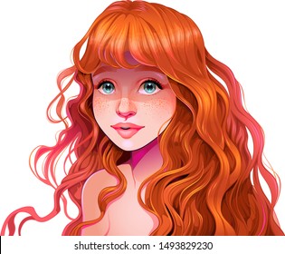 Girl with red hair. Vector isolated illustration
