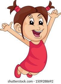 
the girl in red jumped happily. cartoon vector illustration