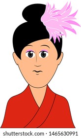 Girl in red kimono, illustration, vector on white background.