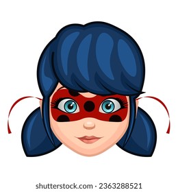 A girl with a red mask and dark blue hair Large size of emoji face