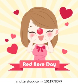 girl with red nose day on the yellow background