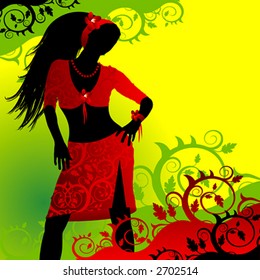 girl in red on a flower background