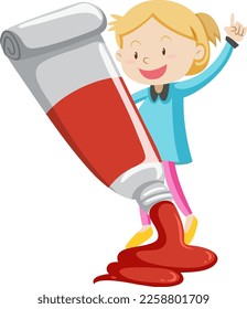 A girl with red paint tube illustration