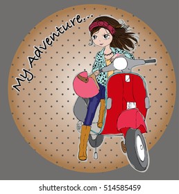 Girl in red scooter fashion girl pattern background motorcycle