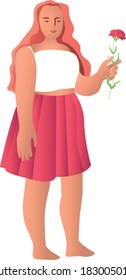 girl in a red skirt with a red carnation flower
